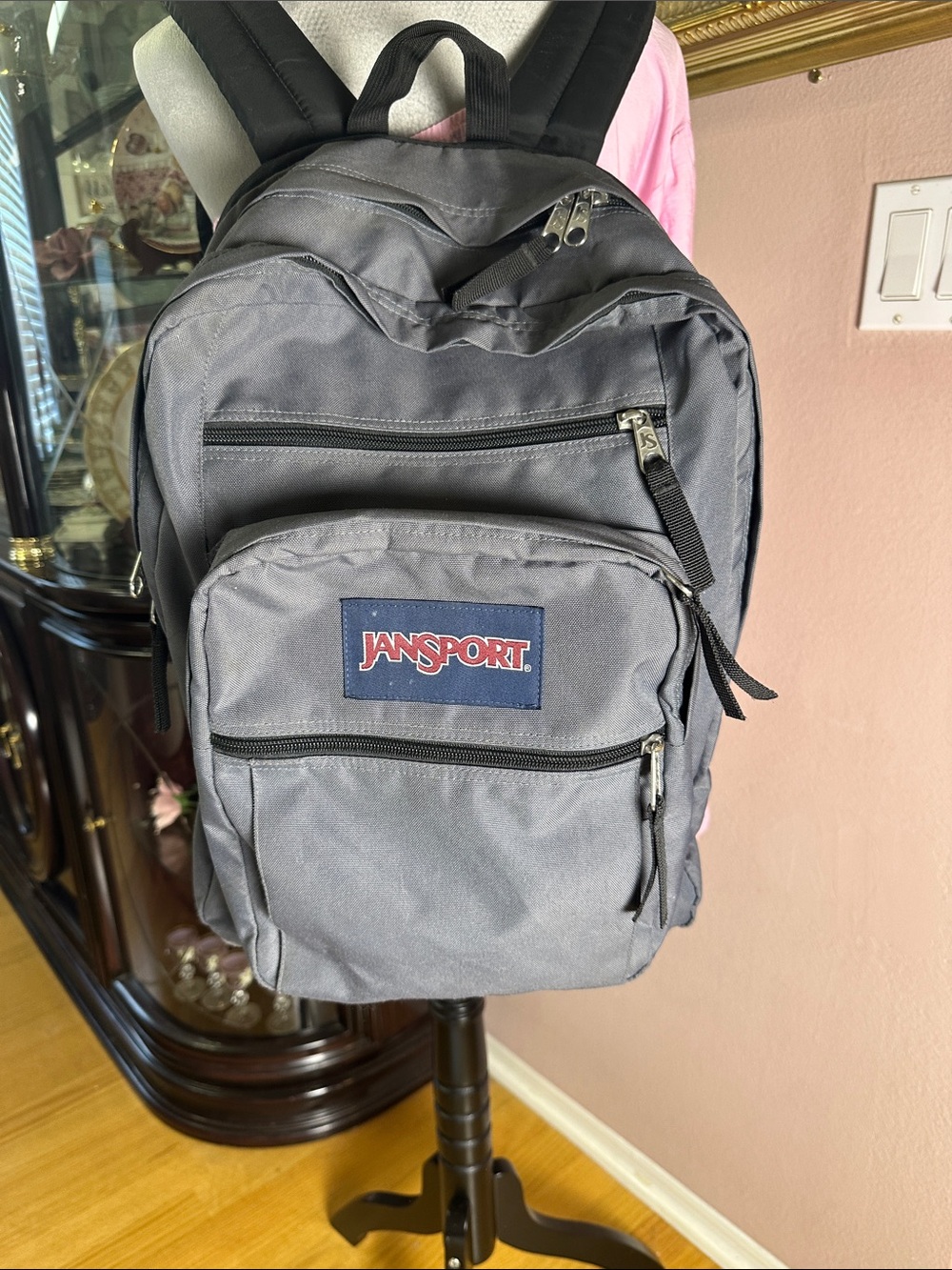 Jansport Gray unisex  Big Backpack with Navy Logo Patch